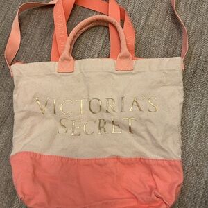 Victoria's Secret Coral and Cream Tote